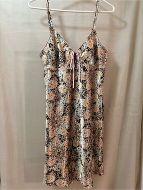 Adonna Satin Paisley Slip Dress Pink Blue Boho Y2K Tie Back Midi Size Medium